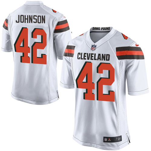 Men's Game Malcolm Johnson Nike Jersey White Road - #42 NFL Cleveland Browns